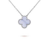 [
Bluetears-Jewels]CLOVER 15MM BLUE CHALCEDONY NECKLACE SILVER