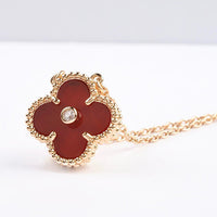 [
Bluetears-Jewels]CLOVER 15MM DIAMOND CARNELIAN NECKLACE