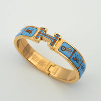 [
Bluetears-Jewels]H PINK GOLD BRACELET BLUE CERAMIC