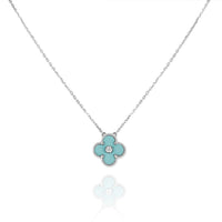 [
Bluetears-Jewels]CLOVER 1 DIAMOND LIGHT BLUE SILVER NECKLACE