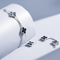 [Blue Jewels]CLOVER 5 MOTIF VEINED ONYX BRACELET SILVER