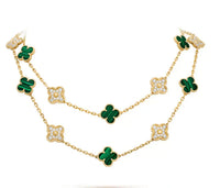 [
Bluetears-Jewels]CLOVER 20 MOTIFS MALACHITE DIAMOND NECKLACE