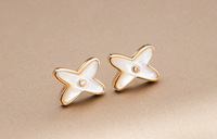 [
Bluetears-Jewels]JEUX DE WHITE MOP PINK GOLD DIAMOND EARRINGS
