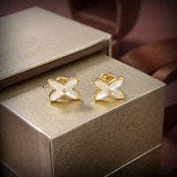 [
Bluetears-Jewels]JEUX DE WHITE MOP GOLD DIAMOND EARRINGS