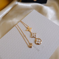 [
Bluetears-Jewels]COLOR BLOSSOM LARIAT NECKLACE PINK GOLD WHITE MOTHER PEARL AND DIAMOND
