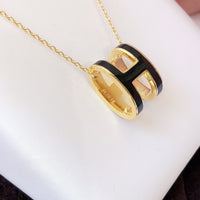 [
Bluetears-Jewels]HM CLIC BLACK ENAMEL GOLD NECKLACE