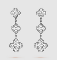 [
Bluetears-Jewels]CLOVER 3 MOTIF DIAMOND SILVER DROP EARRINGS