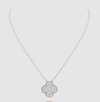 [
Bluetears-Jewels]CLOVER 25MM LARGE PENDANT DIAMOND PAVED SILVER NECKLACE