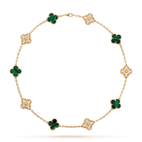 [
Bluetears-Jewels]CLOVER 10 MOTIFS MALACHITE DIAMOND NECKLACE