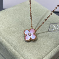 [
Bluetears-Jewels]CLOVER 15MM DIAMOND PINK MOP NECKLACE