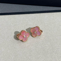 [
Bluetears-Jewels]CLOVER MEDIUM 1 DIAMOND PINK EARRINGS