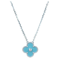 [Blue Jewels] CLOVER 15MM DIAMANT-SVRES-PORZELLAN-HALSKETTE SILBER