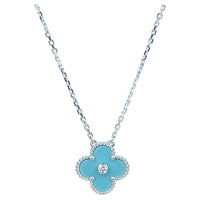 [
Bluetears-Jewels]CLOVER 15MM DIAMOND SVRES PORCELAIN  NECKLACE SILVER