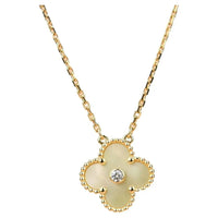 [
Bluetears-Jewels]CLOVER 15MM DIAMOND GOLD MOTHER OF PEARL NECKLACE