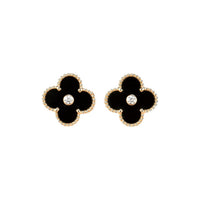 [
Bluetears-Jewels]CLOVER MEDIUM 1 MOTIFS ONYX DIAMOND EARRINGS