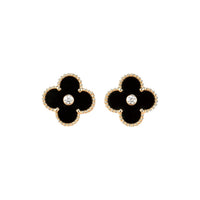 [Blue Jewels]CLOVER MEDIUM 1 MOTIFS ONYX DIAMOND EARRINGS