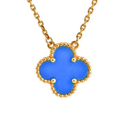 [
Bluetears-Jewels]CLOVER 15MM BLUE AGATE NECKLACE