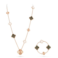 [
Bluetears-Jewels]DETACHABLE CLOVER 15(11+4) FLOWER ROSE GOLD NECKLACE SET
