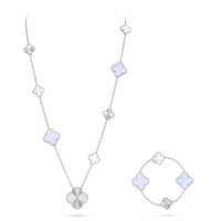 [Bluetears]DETACHABLE CLOVER 15(11+4) FLOWER SILVER NECKLACE SET
