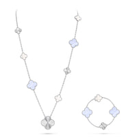 [
Bluetears-Jewels]DETACHABLE CLOVER 15(11+4) FLOWER SILVER NECKLACE SET