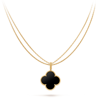 [
Bluetears-Jewels]CLOVER 25MM GOLD ONYX BIG CLOVER NECKLACE